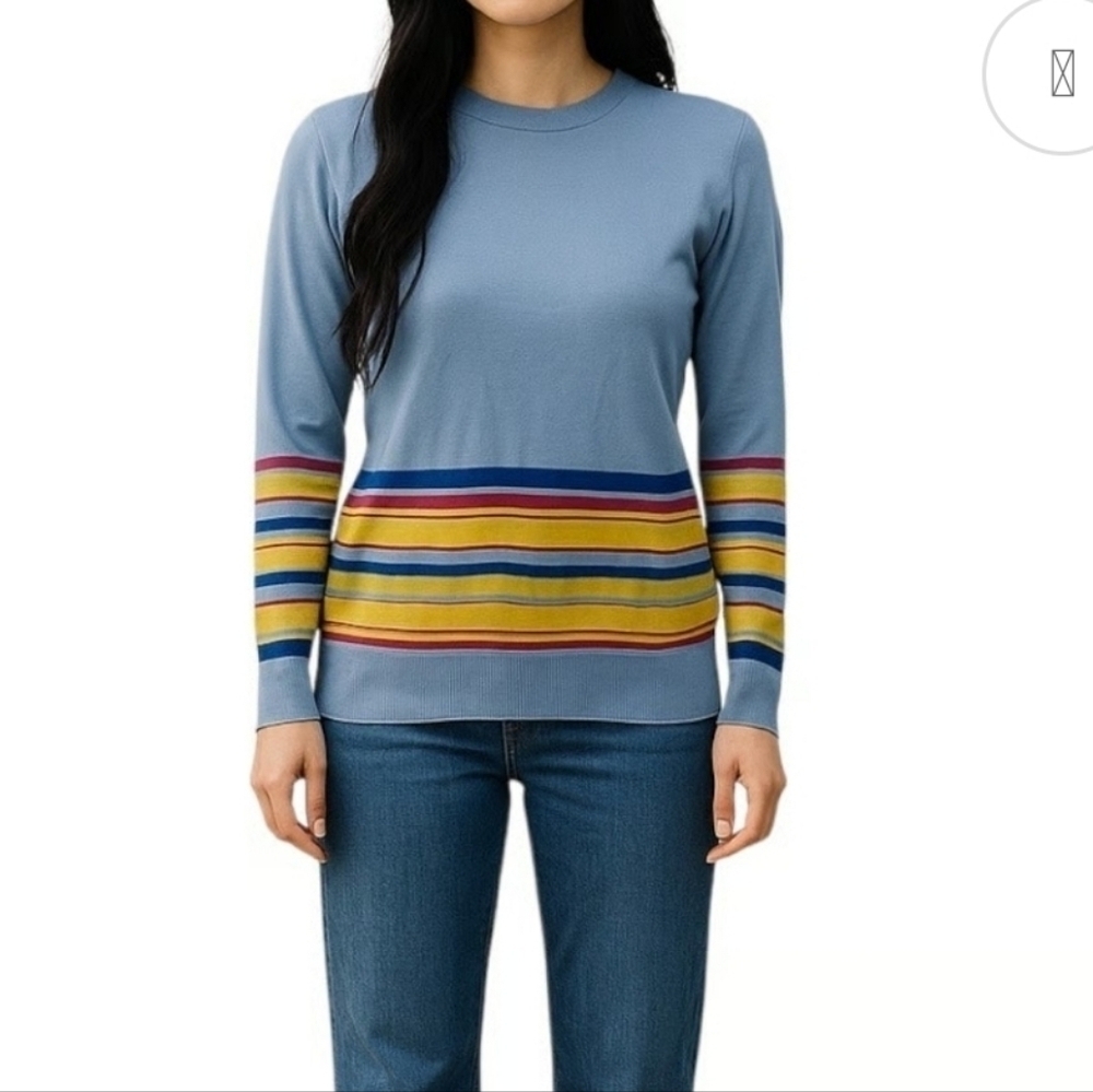Derek Lam 10 Crosby Cashmere Silk Blend Striped Sweater Blue Size Medium